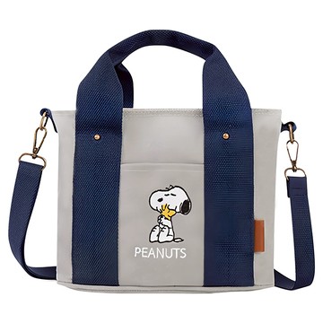 Kiiwi O 史努比 多隔層厚磅帆布兩用托特包 - 350克帆布 提把10cm 肩帶75-130cm  24 x 13 x 19cm  灰藍色