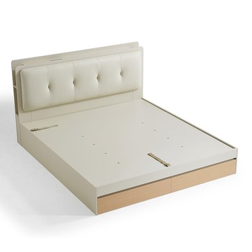 hoi!林氏木業簡約雙色靠墊雙人150x200收納掀床架 OV1A-原木+灰