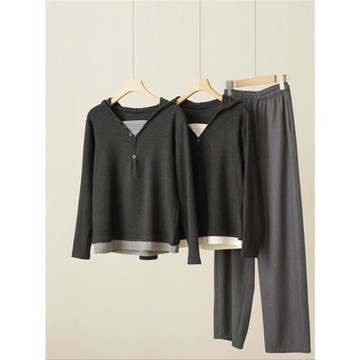 女士牙簽絨假兩件打底衫 連帽撞色彈力保暖長袖上衣 秋冬款 女裝