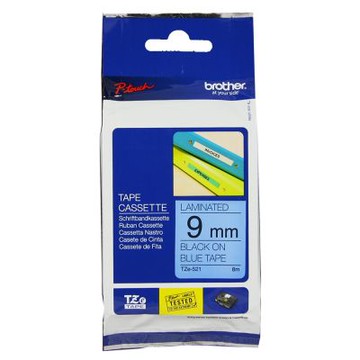 【Brother 兄弟】TZe-521 護貝標籤帶 ( 9mm 藍底黑字 )