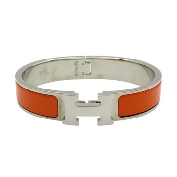 HERMES 愛馬仕 橘色琺瑯 銀色鍍金 Clic H 手環 【二手名牌BRAND OFF】