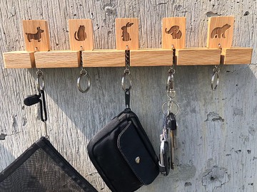 動物 柯基 貓咪 兔子 大象 熊 鑰匙圈壁掛架 白橡木