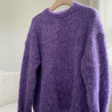 2022香芋紫色軟糯毛衣女歐洲站高級感馬海毛高端浣熊羊絨針織衫潮