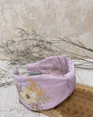 刺繡髮箍-夏花(寬粉紫)