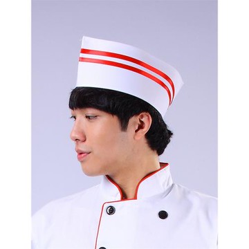 廚師帽子男透氣布帽船帽紅邊帽酒店餐廳快餐店后廚房工作帽可水洗