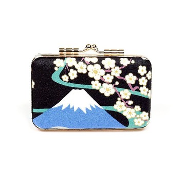 印章盒 口金 雙人章 對章 公司大小章 日本布 - 梅花 富士山 (黑)