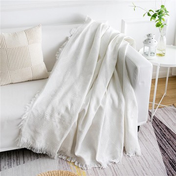 文藝滌棉制米白色純白日系夏季沙發巾沙發墊棉質親膚野餐毯子