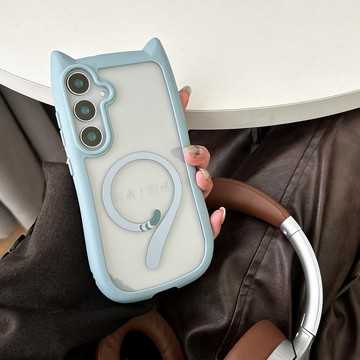 ins可愛貓耳朵 亞克力背板 防摔殼 適用 三星Galaxy S24 S23 手機殼 S24+ S23+ 保護殼