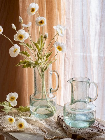 掬涵玻璃花瓶花壺環保綠色透明氣泡手工插花客廳餐桌裝飾花器擺件