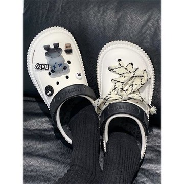 細細條 個性ins潮甜酷卡通小熊洞洞鞋女防滑松糕厚底沙灘涼拖鞋夏