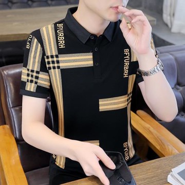 男士翻領短袖t恤2024新款夏季潮牌潮流修身青年polo衫半袖體恤衫
