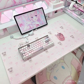 台灣發貨✅原創ins風高顔值學生粉色可愛二次元少女電競鼠標墊皮革防水桌佈 U 7 O L