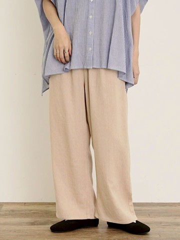 素面/點點圖案亞麻質感直筒褲(0F001082310) - Samansa Mos2