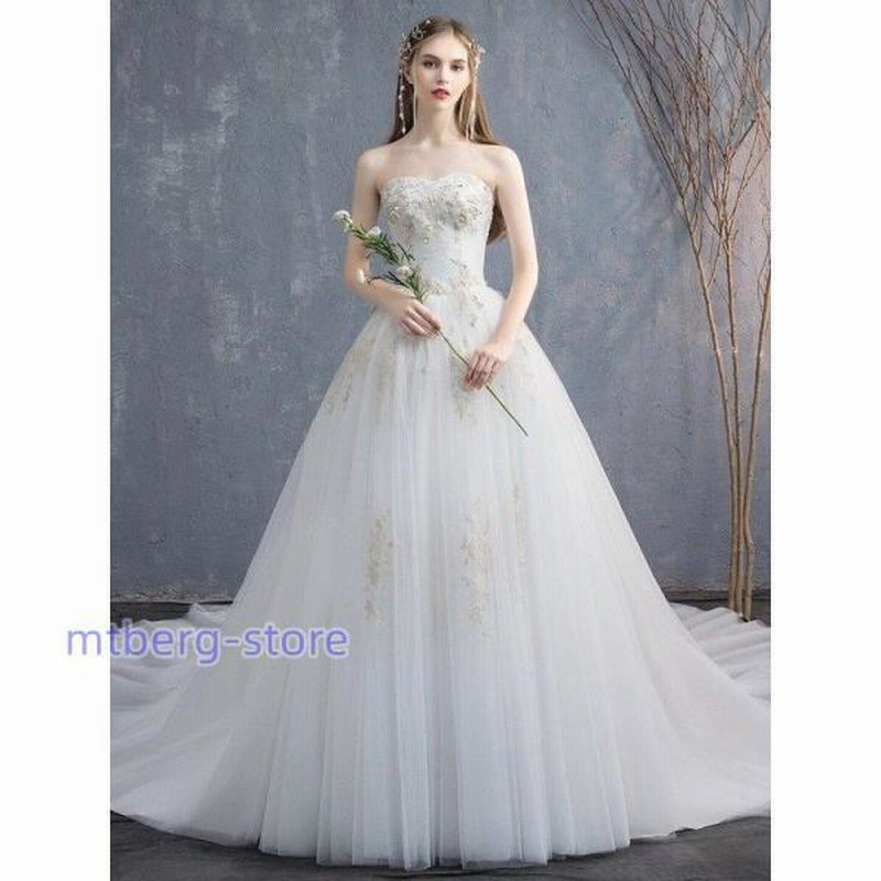 レース ウェディングドレス 白 レース ウェディングドレス Aライン 5分