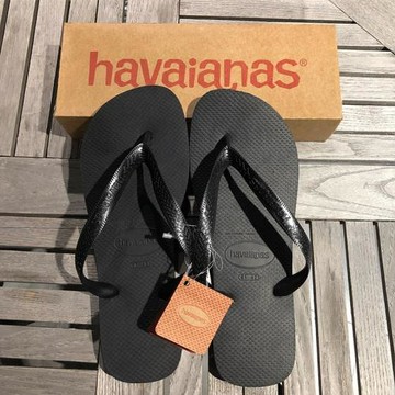 巴西Havaianas哈瓦那人字拖鞋Top夏季經典純黑色男女中性橡膠防滑