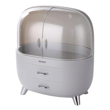 ecoco 美妝蛋雙開抽屜化妝品收納盒 大款 PC ABS PS材質  灰色  1個