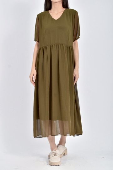 (M) mo bo質感雪紡短袖綠色洋裝