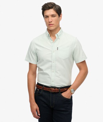 Superdry Men's Oxford Short Sleeve Shirt Green Size: Xxl