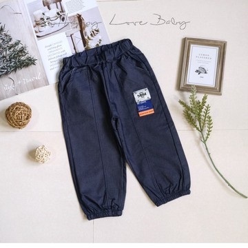 舒適仿牛仔撞色布標拼接休閒長褲 秋冬童裝 男童長褲 男童外出褲 男童褲子 秋冬長褲 秋冬休閒褲