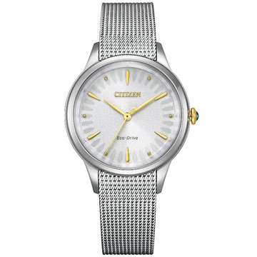 CITIZEN星辰 白蝶貝米蘭帶光動能腕錶EM0814-83A