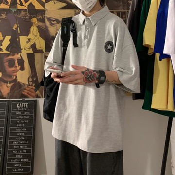 短袖t恤男潮牌潮流衣服夏季半袖美式高街重磅日系寬松襯衫polo衫