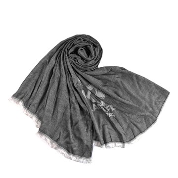 KARL LAGERFELD 墨鏡貓咪毛邊圍巾-黑灰