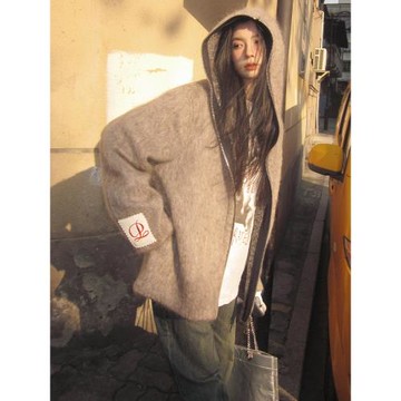 連帽復古寬松oversize毛呢外套