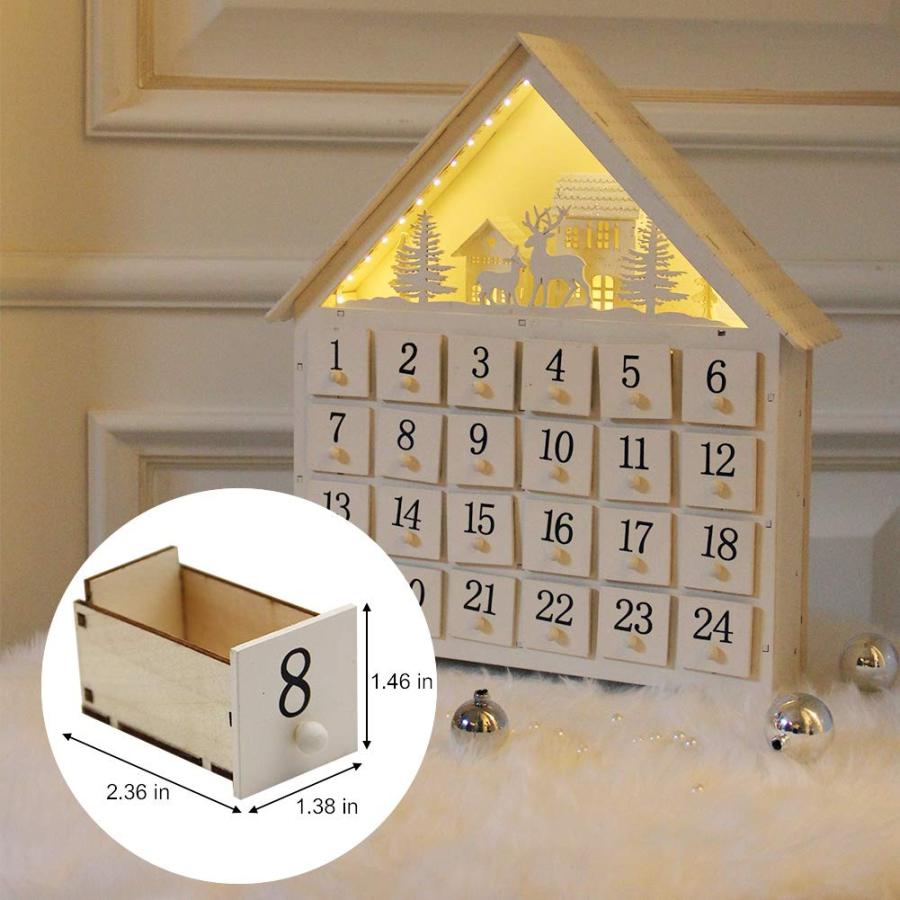 SAND MINE Countdown to Christmas Wooden LED Lighted Advent Calendar, 24 Drawers (White)[並行輸入品]