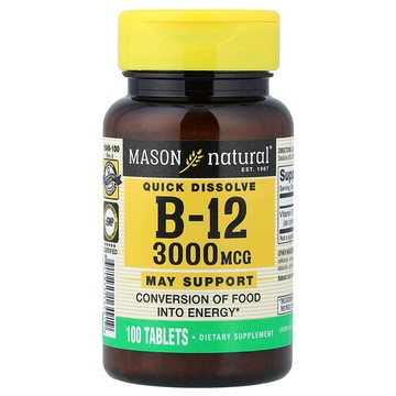 Mason Natural, 速溶，維生素 B-12，3000 微克，100 片