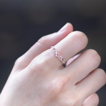 粉碧璽925純銀天使翅膀戒指 可調式戒指