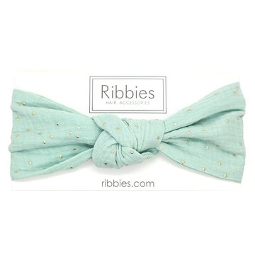英國Ribbies成人寬版扭結髮帶-薄荷綠金點點 髮飾 蝴蝶結