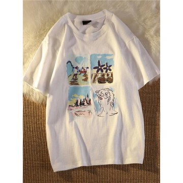 日系原宿風短袖t恤潮流帥氣男女夏季復古寬松百搭休閑情侶裝上衣