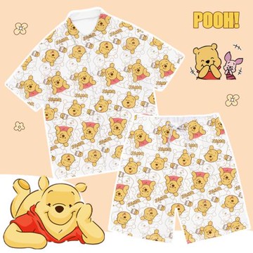 小熊維尼情侶睡衣女夏季2023新款冰絲短袖卡通ins潮家居服