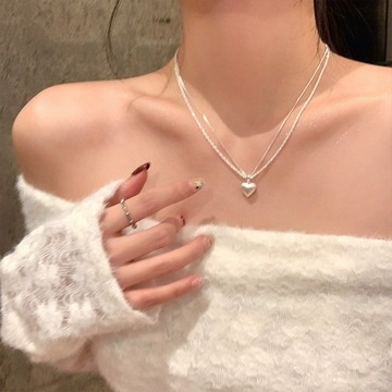 臺灣現貨 波光粼粼超閃愛心吊墜項鍊 雙層拉絲工藝輕奢小眾 高級感氣質百搭新款精緻設計 日常約會通勤必備閃耀吸睛鎖骨鏈頸鍊