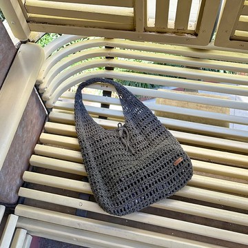 花格綁帶托特包-鐵灰 Bahnhof手作