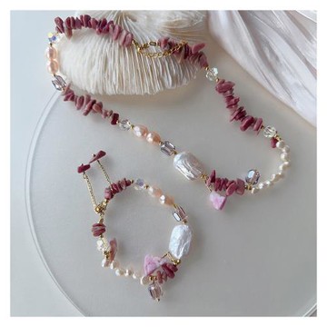 【HERA 赫拉】天然珍珠巴洛克粉紅叠戴層次感項鍊手鍊 H115013001