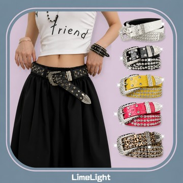 ☆LimeLight☆ 水鑽 鱷魚紋 蛇紋 豹紋 個性必備 皮帶女 皮帶男生 腰帶 皮帶 Y2K皮帶 BEL-071