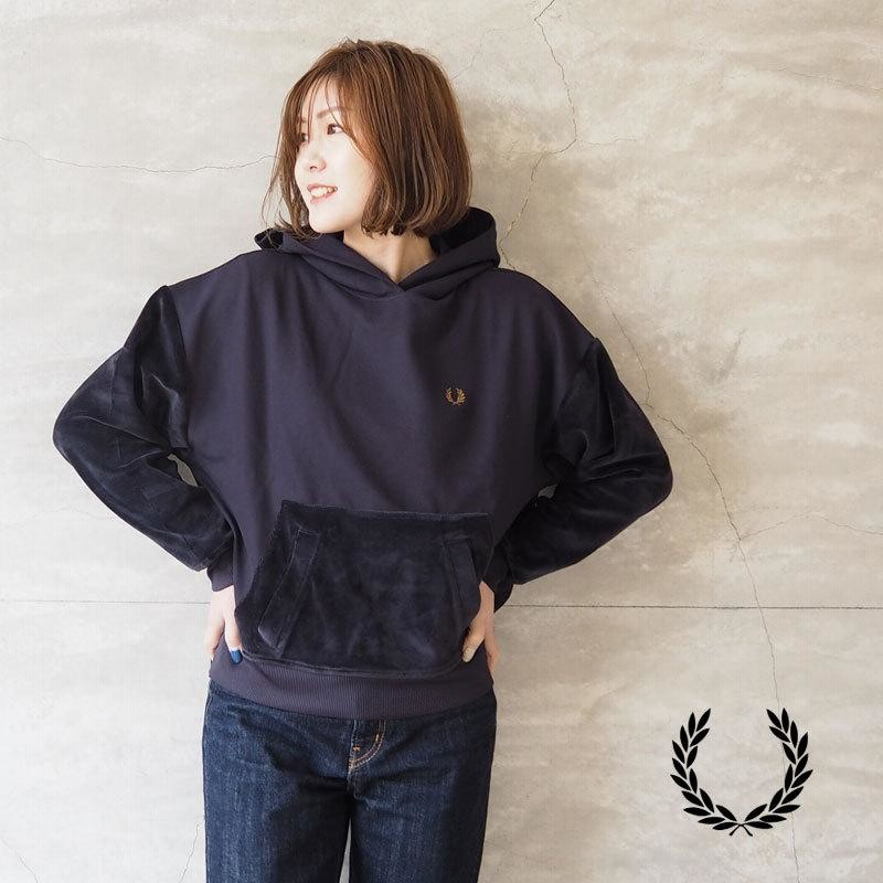 フレッドペリー パーカー レディース FRED PERRY ベロア パネル