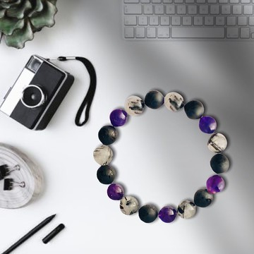 水晶手鍊 領袖力 黑髮晶 紫水晶 黑瑪瑙  原創設計