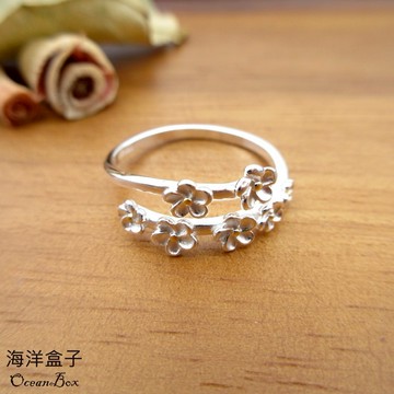 ☆§海洋盒子§☆森系甜美清新自然排列梅花990純銀戒指 OB3009 可調整戒圍