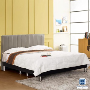 【Hampton 漢汀堡】諾爾斯6尺皮面雙人床架-灰