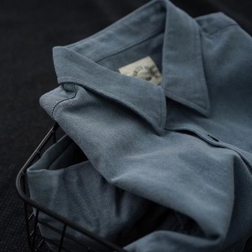 小溪原創襯衫男士長袖修身純色全棉復古襯衣商務休閑秋冬厚款外套