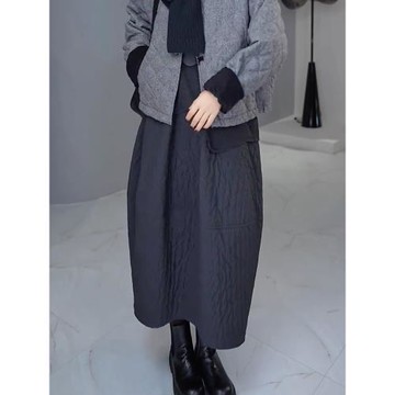 (免運)秋冬復古文藝肌理感氣質半身裙女胖MM新款簡約百搭高腰寬松中長裙