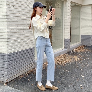 【HARPER】口袋滾邊抽鬚直筒牛仔褲 | 現貨 牛仔褲 直筒 褲子【PNB63838J】