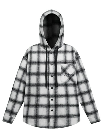 磨毛加厚刺繡連帽襯衫外套2025春季美式慵懶風格子長袖襯衫【木屋雜貨】