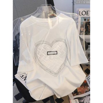 歐貨重工燙鉆純棉短袖T恤女夏季2025新款大碼女裝寬松半袖上衣