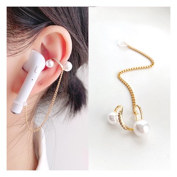 airpods耳機防丟耳夾吊墜時尚鑲鉆大珍珠耳環蘋果無線藍牙耳機鏈