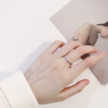 現貨-菱形開口戒指可調節銀色光麵食指戒指女韓國簡約個性潮款中指尾指指環B12