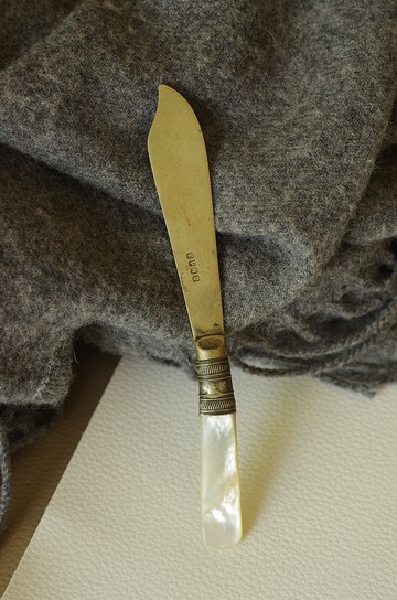 老雜貨老又好古董珠寶 Vintage 珍珠貝電鍍抹刀 餐具 w30