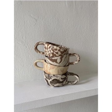 EDITOR01韓國PollyGarden不規則棋盤格馬克杯大理石紋拿鐵杯